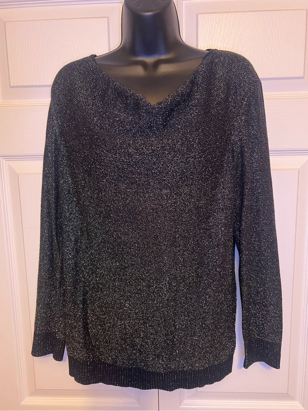 Dana Buchman Black Cowl Neck Metallic Silver Light Sweater Size L